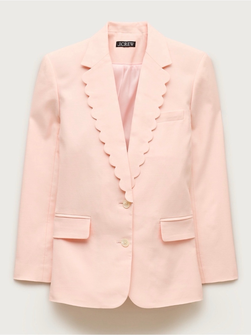 J.Crew Gamine Scallop-Trim Blazer Gramercy Linen Blend Pink Size L NWT - Picture 2 of 14